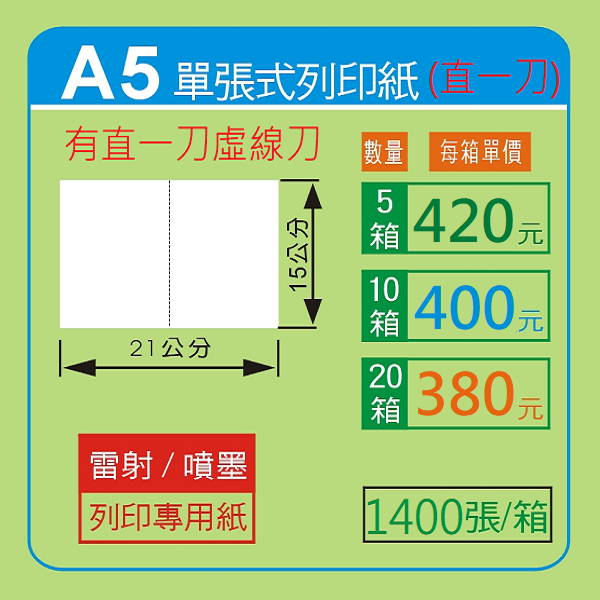 A5處方收據列印紙+直一刀(診所專用處方/收據)