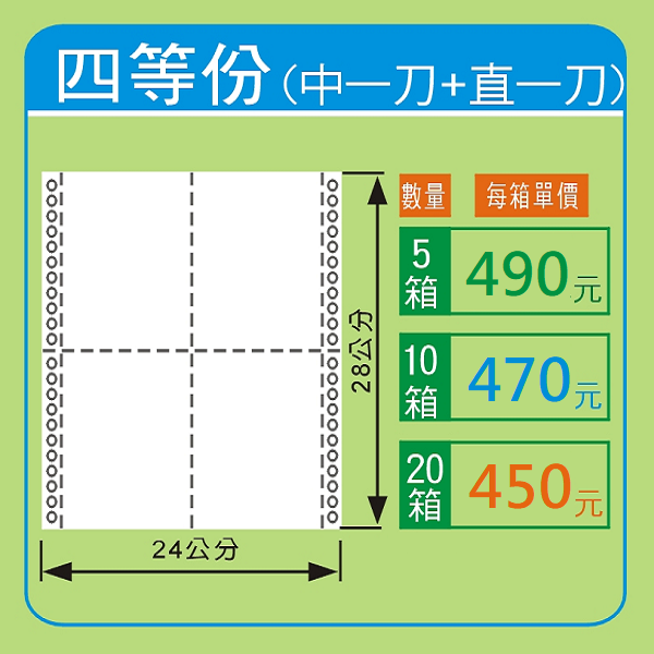 電腦報表紙 80行x1P 一聯/中一刀+直一刀(診所專用處方/收據) 